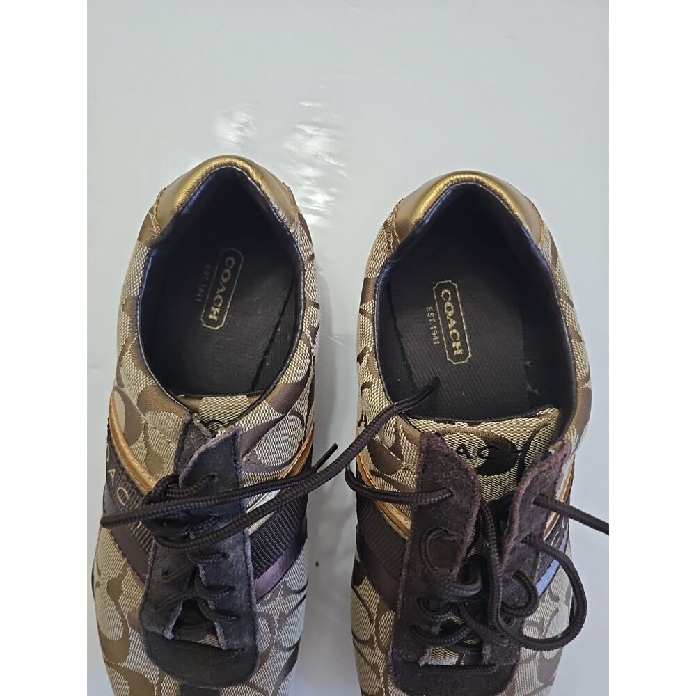 Coach Casual Sneakers Shoes "Jayme" Q582 Brown Gold Women's Size 8 Laces - Picture 3 of 8